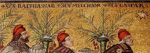 Mosaico de San Apolinar Nuovo (Rávena, Italia) Baltasar (negro), Melchor y Gaspar