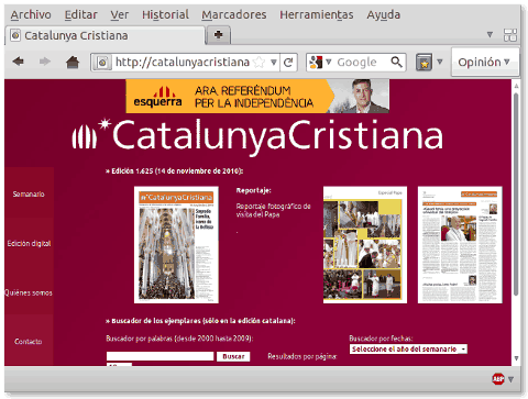 La web catolica CatalunyaCristiana con publicidad de la anticatolica ERC